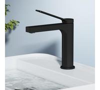 EMKE Grifo de baño negro mate, 195 x 173 x 46 mm, latón, cartucho de cerámica, grifo de baño, grifo mezclador de lavabo de fácil instalación, grifo con aireador, grifo de lavabo