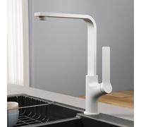EMKE Grifo de cocina Blanco Mate con diseño ultradelgado, 30x22x10 cm, grifo giratorio 360° para cocina, mezclador de acero inoxidable para cocinas modernas