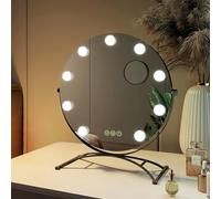 EMKE Hollywood Espejo Maquillaje Redondo Diámetro 40 cm, Espejo de Maquillaje con Grossissement 7X+3-Colores Interruptor táctil，Espejo tocador con luz Regulable 360° Rotación Marco（Negro）
