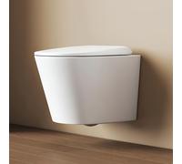 EMKE Inodoro colgante blanco, 490 × 365 × 360 mm, pared inodoro sin bordes, con doble orificio de contracorriente y descarga multiorificio, inodoro de cerámica, asiento de inodoro de cierre suave y