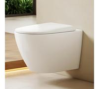 EMKE Inodoro colgante blanco, 490 × 370 × 370 mm, pared inodoro sin bordes, con doble orificio de contracorriente y descarga multiorificio, inodoro de cerámica, asiento de inodoro de cierre suave y