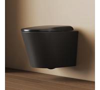EMKE Inodoro colgante negro mate, 490 × 365 × 360 mm, pared inodoro sin bordes, con doble orificio de contracorriente y descarga de varios orificios, taza de inodoro de cerámica, asiento de inodoro de