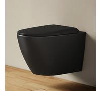 EMKE Inodoro colgante negro mate, 490 × 370 × 370 mm, pared inodoro sin bordes, con doble orificio de contracorriente y descarga de varios orificios, taza de inodoro de cerámica, asiento de inodoro de