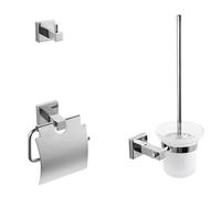 EMKE Juego de 3 accesorios de baño, portarrollos de papel higiénico con decoración, gancho para toallas y escobilla de inodoro, autoadhesivo, juego de toalleros de baño de acero inoxidable, montaje en