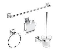 EMKE Juego de 4 toalleros de Acero Inoxidable para baño, Accesorios de baño, autoadhesivos, para Pared, para Toallas, con decoración y Barra de Toalla de 60 cm, cromada