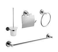 EMKE Juego de 4 toalleros de baño de Acero Inoxidable, toallero de baño de 60 cm + 1 Soporte para Papel higiénico + 1 Anillo de Toalla de Papel + 1 Cepillo de Inodoro, Cromado