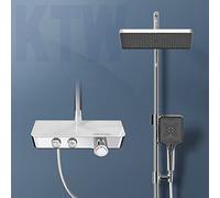 EMKE Kit de ducha con termostato, sistema de ducha de lluvia, ducha de mano de 3 chorros, kit de columna de ducha con parte superior de cristal, certificado KTW, cromado