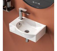 EMKE Lavabo 405 x 280 x 140 mm, grifo a la izquierda,blanco brillante