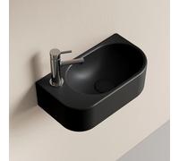 EMKE Lavabo colgante 400 x 215 x 120 mm - Lavabo compacto y elegante para baños pequeños y WC invitados - Grifo izquierdo, instalación en pared, negro mate