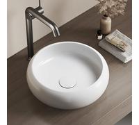 EMKE Lavabo de apoyo - Lavabo redondo de cerámica, 36 x 36 x 12 cm, instalación sobre encimera, blanco brillante, ideal para baño y aseo de invitados