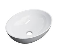 EMKE Lavabo de apoyo ovalado 41,5 × 33,5 × 13 cm, lavabo de cerámica para baño y WC de invitados, mini lavabo compacto, blanco brillante