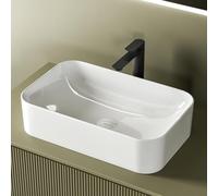 EMKE Lavabo de Apoyo Rectangular 61 × 38 × 15 cm, Lavabo para Aseos, Lavabo Cerámico para Cuartos de Baño, Blanco