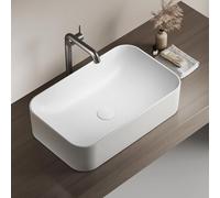 EMKE Lavabo de Apoyo Rectangular 61 × 38 × 15 cm, Lavamanos para Aseos, Lavabo Cerámico para Cuartos de Baño,Blanco Mate