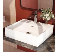EMKE Lavabo de baño, Rectangular, 415 x 360 x 130 mm, lavabo de cerámica, Blanco brillante, Montaje en pared y Encimera, Lavabo sobre encimera para baño y aseo