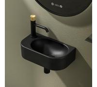 EMKE Lavabo de Cerámica 400 x 215 x 120 mm, pequeño, Lavamanos para montar, grifo a la izquierda, lavabo suspendido para fijar en la pared para WC de invitados y baño, negro mate