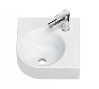 EMKE Lavabo 44 x 38.5 x 15.5 cm, Pequeño Lavabo Triangular para Sobreponer, Instalación en la Pared, Lavabo Suspendido para WC de Invitados y Baño, Blanco Brillante