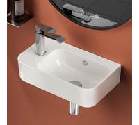 EMKE Lavabo de Cerámica 450 x 265 x 155 mm, pequeño, Lavamanos para montar, grifo a la izquierda, lavabo suspendido para fijar en la pared para WC de invitados y baño, blanco brillante