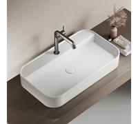 EMKE Lavabo Rectangular - Lavabo para Baño y Aseo de Invitados - 70 × 40 × 11 cm, Lavabo de Cerámica, Blanco