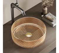 EMKE Lavabo de cristal redondo, 36 x 36 x 11,2 cm, oro rosa transparente | Cristal de plomo endurecido, orificio de drenaje de 45 mm, sin desagüe, cuenco para baño y aseo de invitados