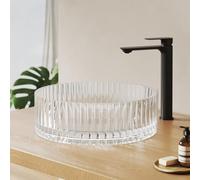 EMKE Lavabo de cristal redondo 40,0 × 40,0 × 12,0 cm - Diseño de cristal lavabo de gran volumen para baño y aseo de invitados, lavabo de mano sin agujero para grifo, transparente