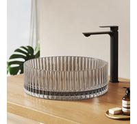 EMKE Lavabo de cristal redondo 40,0 × 40,0 × 12,0 cm - Diseño de cristal lavabo de gran volumen para baño y aseo de invitados, lavabo de mano sin agujero para grifo, gris transparente