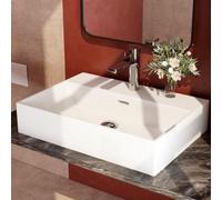 EMKE Lavabo de diseño moderno - Lavabo suspendido de cerámica con borde fino, lavabo para baño e inodoro de invitados, 515 x 360 x 130 mm, blanco brillante, lavabo cuadrado, lavabo de apoyo