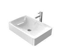EMKE Lavabo de encimera 60 x 40 x 12 cm, lavabo pequeño para invitados, lavabo de baño, lavabo de cerámica, lavabo cuadrado, color blanco