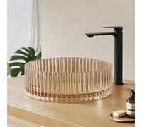 EMKE Lavabo de Encimera de Vidrio Redondo 40 x 40 x 12 cm, Oro Rosa