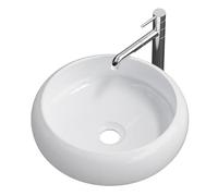 EMKE Lavabo, Lavabo Redondo de Cerámica, 36 x 36 x 12 cm, Instalación sobre Encimera, Blanco Brillante, Ideal para Baños y Aseos de Invitados