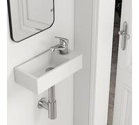 EMKE lavabo - Mini colgante para baño y aseo de invitados - 40 × 20 × 10 cm - Cerámica de - Agujero rectangular para grifo derecho - Blanco
