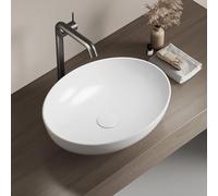 EMKE Lavabo ovalado, 52 x 39,5 x 13 cm, blanco brillante, cerámica, montable, ideal para baños pequeños e inodoros de invitados