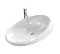 EMKE Lavabo ovalado, 70 x 43 x 18 cm, pequeño lavabo para invitados, lavabo de baño, lavabo de cerámica, color blanco