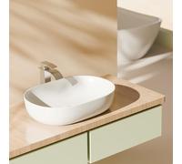 EMKE Lavabo, Lavabo Ovalado de Encimera, 60 x 41 x 13 cm, Blanco, Fácil de Instalar y Limpiar, Lavabo Resistente a Rayaduras para Baño, Mueble Lavabo para Baño y Aseo de Invitados