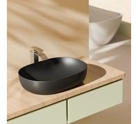 EMKE Lavabo ovalado para empotrar, 60 x 41 x 13 cm, negro mate, fácil de instalar y limpiar, antiarañazos para baño, mueble de baño y WC para invitados