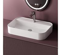 EMKE Lavabo para montar 70x40x11 cm, Lavabo de cerámica para baño, Blanco brillante, diseño moderno y minimalista, ideal para baño y WC