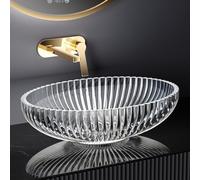EMKE Lavabo para montar en cristal, lavabo ovalado transparente, 51 x 35 x 15 cm, lavabo de para baño y WC de invitados, lavabo sin orificio para grifo