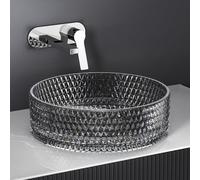 EMKE Lavabo para montar en cristal, lavabo redondo, 360 x 360 x 112 mm, lavabo de para baño y WC de invitados, lavabo en cristal negro