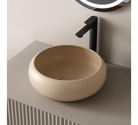 EMKE Lavabo para montar, Lavabo redondo de cerámica, 360 x 360 x 120 mm, instalación sobre encimera, beige mate, lavabo para baño y WC de invitados