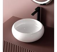 EMKE Lavabo para montar, Lavabo redondo de cerámica, 360 x 360 x 120 mm, instalación sobre encimera, blanco brillante, lavabo para baño y WC de invitados
