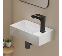 EMKE Lavabo pequeño rectangular 38,0 × 22,0 × 10,0 cm - Lavabo de cerámica con orificio para grifo, sin rebosadero, lavabo pequeño ideal para baño y aseo de invitados, color blanco
