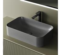 EMKE Lavabo rectangular 61,0 × 38,0 × 15,0 cm - Lavabo de cerámica para baño de invitados y baño - Sin agujero para grifo ni rebosadero, resistente a los arañazos y fácil de limpiar, gris mate