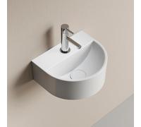 EMKE Lavabo Semi-Circular 303 x 255 x 120 mm, Lavabo Suspendido para Montar en la Pared, Lavabo de Cerámica para WC de Invitados y Baño, Diseño Moderno, Blanco Brillante
