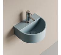 EMKE Lavabo Semi-Circular 303 x 255 x 120 mm, Lavamanos Suspendido para Montar en la Pared, Lavabo de Cerámica para WC de Invitados y Baño, Diseño Moderno,Azul Grisáceo Mate