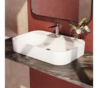 EMKE Lavabo sobre encimera de baño, 60 x 40 x 11 cm, Lavabo de baño rectangular en cerámica Arc, Blanco brillante