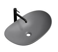 EMKE Lavabo Sobre Encimera Ovalado 61.5 × 36 × 15.5 Cm, Lavabo De Cerámica Para Baño Y WC De Invitados, Lavabo Gris Mate