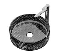 EMKE Lavabo Sobreponer en Vidrio Cristal, Redondo Negro, 36 x 36 x 11.2 cm, Lavabo de para Baño y WC de Invitados, Sin Orificio para Grifo