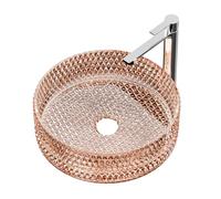 EMKE Lavabo Sobreponer en Vidrio Cristal, Redondo Rosa Oro, 36 x 36 x 11.2 cm, Lavabo de para Baño y WC de Invitados, Sin Orificio para Grifo