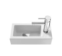 EMKE Lavabo Suspendido 365 x 180 x 90 mm - Lavabo Compacto y Elegante para Pequeños Baños y WC de Invitados - Grifo a la Derecha, Instalación en la Pared, Blanco Brillante