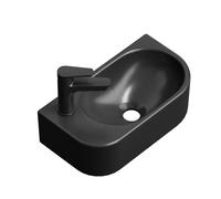 EMKE Lavabo Suspendido 400 x 215 x 120 mm - Lavabo Compacto y Elegante para Pequeños Baños y WC de Invitados - Grifo a la Izquierda, Instalación en la Pared, Negro Mate