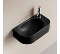 EMKE Lavabo Suspendido 400 x 215 x 120 mm - Lavabo Compacto y Elegante para Pequeños Baños y WC de Invitados - Grifo a la Derecha, Instalación en la Pared,Negro Mate
